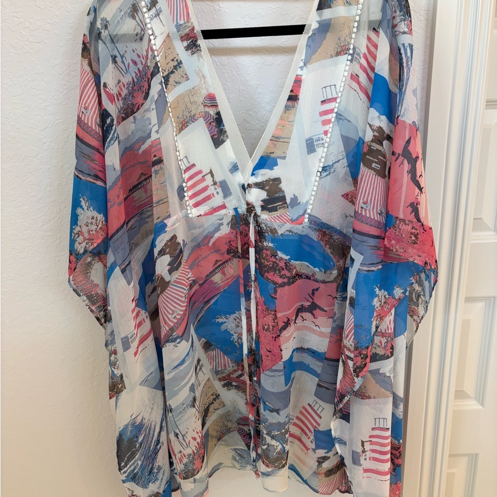 White House Black Market  3/4 Sleeve Tie Front Swim Cover Up